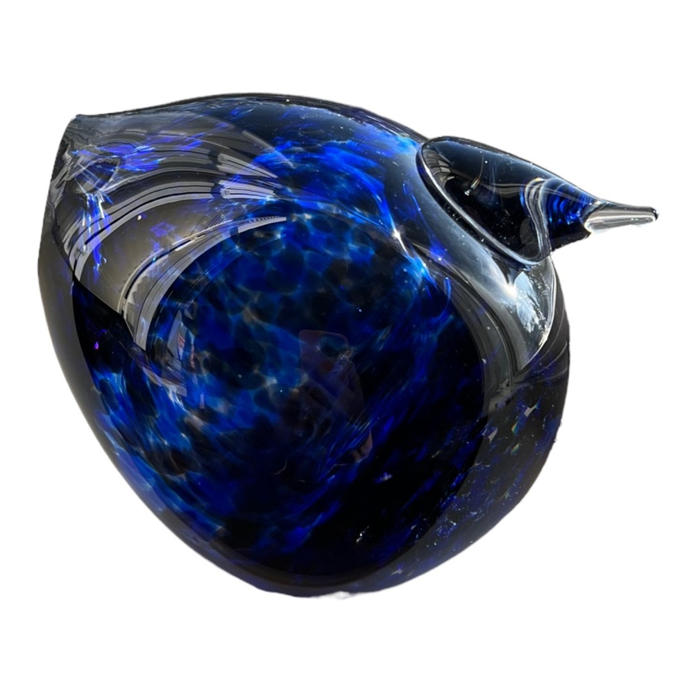 Plump Swedish MCM Hand Blown Glass Paperweight Bird by Skruf - Cobalt Blue